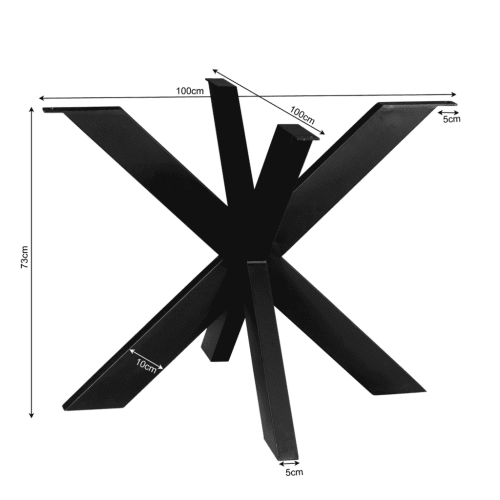 Stalen tafelonderstel met zwart afwerking, modern en stevig design voor diverse eet- of salontafels. Perfect voor maatwerk tafels met een industriële uitstraling.