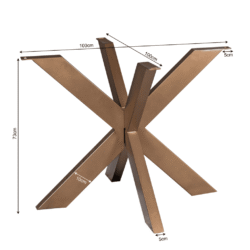 Elegante houten tafelonderstel met afmetingen en moderne ontwerp voor maatwerk tafels, ideaal voor woonkamer of kantoorinterieur.