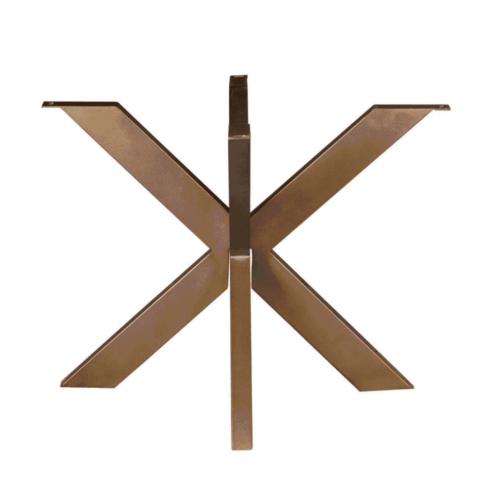 Modern metalen tafelonderstel in bronskleur voor maatwerk tafels en meubelprojecten.
