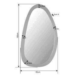 Elegant badkamerspiegel met een afmeting van 100x60cm, wit frame, en gebogen vorm voor moderne badkamerdesigns. Perfect voor woon- en badkamerruimtes die stijl en functionaliteit combineren.