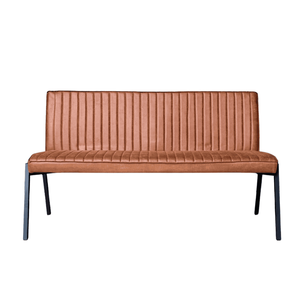 Designbank met rugleuning in roze velvet met zwart metalen poten, modern en elegant meubelstuk voor woonkamer of kantoor, ideaal voor stijlvolle zitplaatsen.
