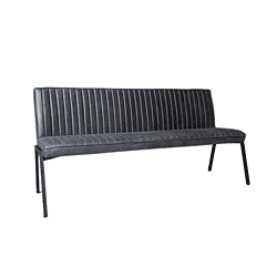 Moderne zitting bank met gestikte bekleding en zwarte metalen poten voor een stijlvolle en comfortabele uitstraling. Perfect voor elke woonkamer of wachtkamer.