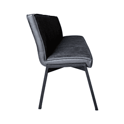 Elegante zwarte eetkamerstoel met velvet bekleding en metalen poten, perfect voor modern interieur en stijlvolle eetruimtes.