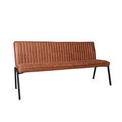Vintage barkruk bank met geschulpte bekleding en metalen poten, perfecte combinatie van retro stijl en moderne functionaliteit voor eetkamers en keukens.