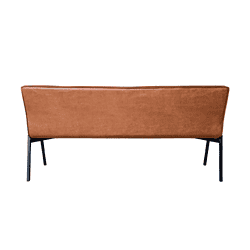 Chiavari design bank met zwart metalen poten en een elegante, oranjebruine stoffen bekleding, perfect voor een modern interieur.