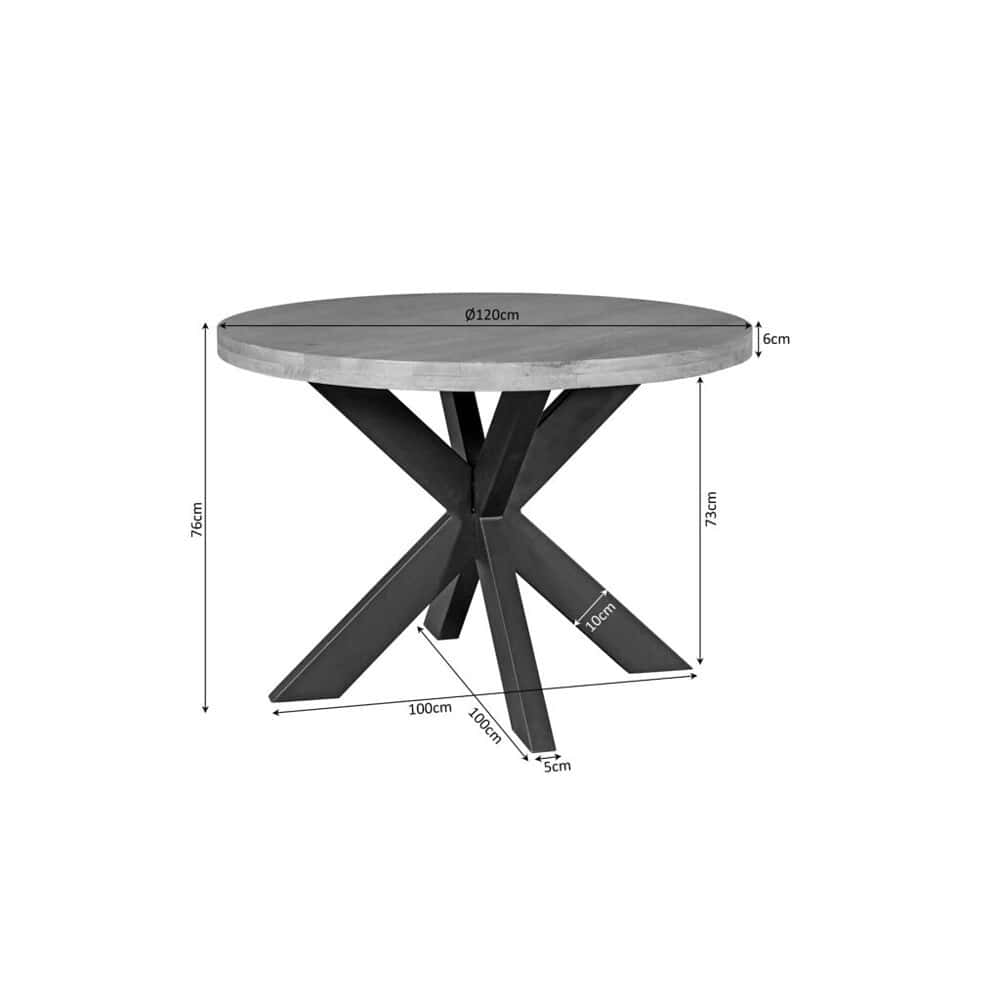 Halfronde eettafel met zwarte houten basis en 120 cm diameter, perfect voor moderna woonkamers en eetruimtes.