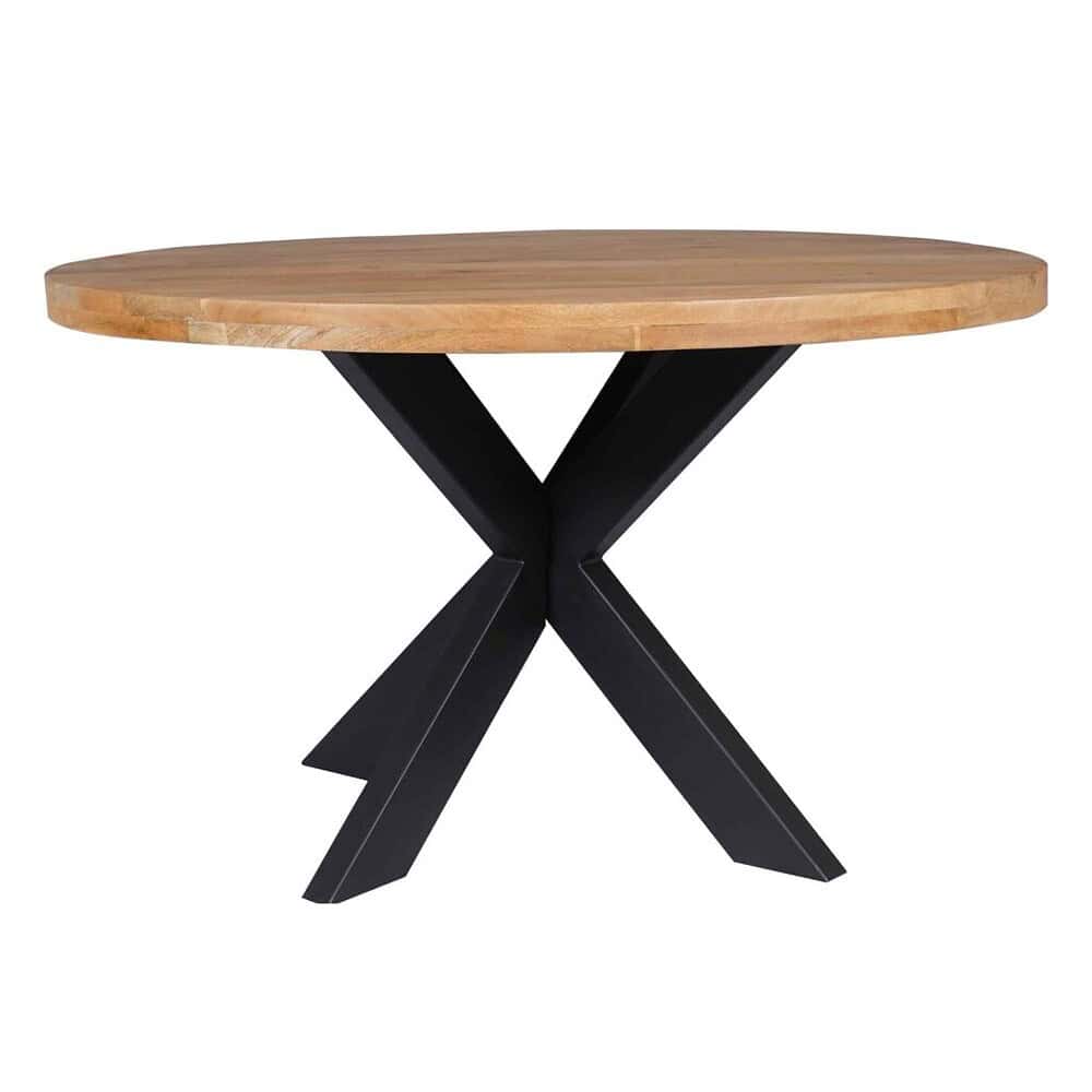 Unieke houten eettafel met zwart metalen onderstel, modern design, perfecte toevoeging aan elk interieur, handgemaakt meubel, duurzaam en stabiel, geschikt voor gezellige diners en ontmoetingen.
