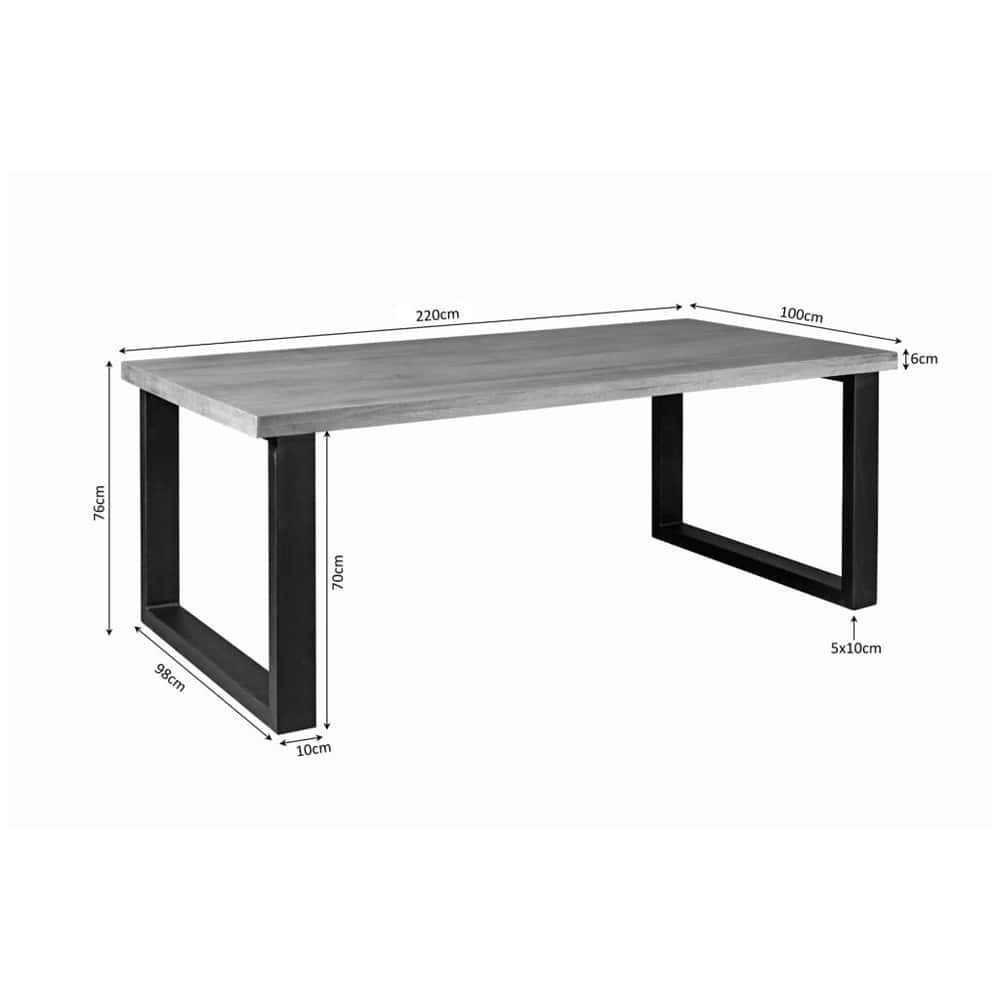 Robuuste eettafel met houten blad en zwart metalen onderstel, perfect voor eetkamer of kantoor, uniek design, hoogwaardige materialen, op maat gemaakt, duurzame meubelkeuze.