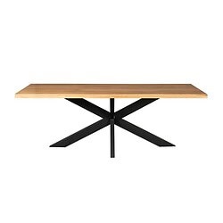 Massief eettafel van hout en metalen frame, modern en strak design, perfect voor eetkamers en keukens.