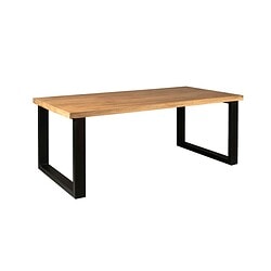 Uniek houten eettafel met zwart metalen frame, modern en stijlvol design voor eetkamers of kantoorruimtes. Perfect voor een warme en industriële uitstraling.