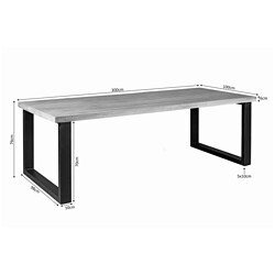 Modern eettafel met massief eiken blad en zwart metalen frame, perfect voor eetkamer of kantoor, afmetingen 300x100 cm, stevige constructie, strak design en duurzaam materiaal.