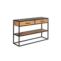 Strakke industriële console met houten laden en metalen frame, perfect voor gebruik in woonkamer, hal of kantoor. Eenvoudig te combineren met diverse interieurstijlen en functioneel ontwerp.