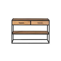 Strak industrieel dressoir met twee houten laden en open plank in zwart metalen frame, perfect voor modern interieur en opslag, ontworpen door Mokana Meubelen.