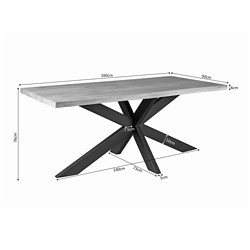 Eleganter Esstisch aus Massivholz und schwarzem Metallgestell, perfekt für moderne Esszimmer, Maße 160x90 cm, Höhe 76 cm, langlebiger und stilvoller Möbelstil.