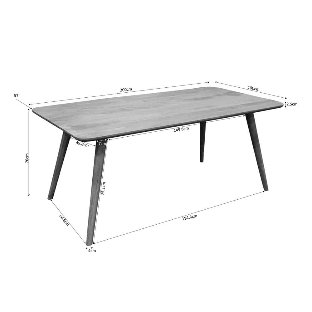 Modern eikenhouten eetkamertafel met strakke poten, lengte 200cm en breedte 100cm, perfect voor een stijlvolle en functionele eethoek. Mooie natuurlijke afwerking en robuuste constructie.