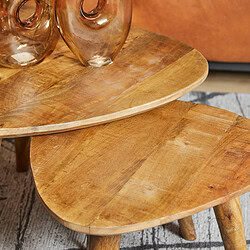 Gezellige houten salontafels met rustieke uitstraling, perfect voor een warme woonkamer inrichting.