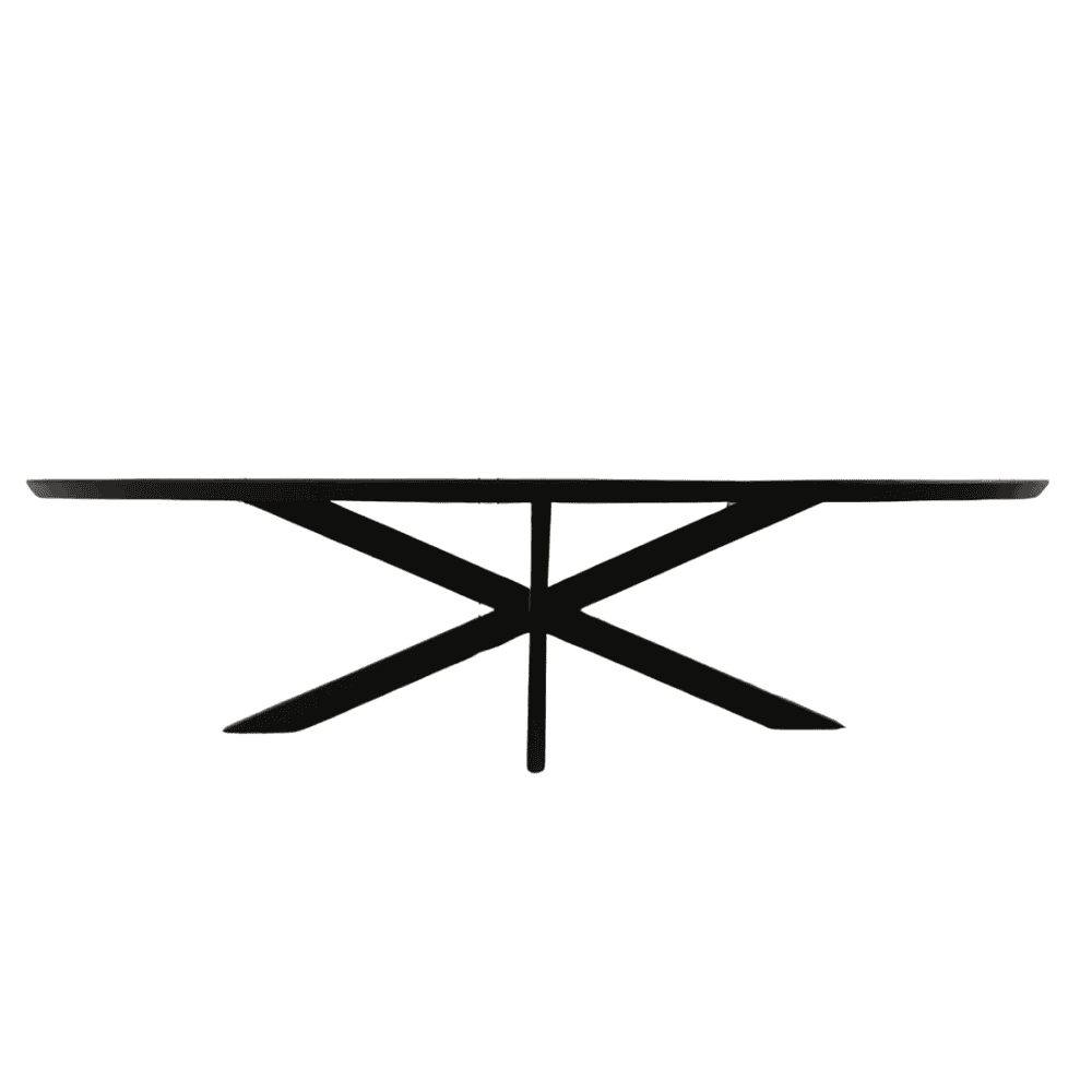 Minimalistisch zwart houten eet- en salontafel, handgemaakt design, modern meubelstuk, geschikt voor woonkamer en eetkamer, hoogwaardige afwerking, duurzame materialen.