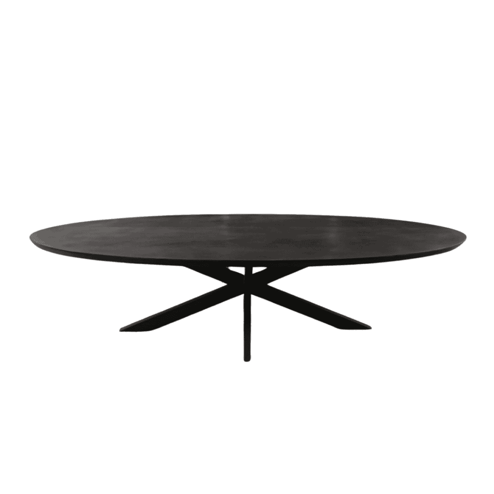 Moderne zwarte eettafel met uniek design, perfect voor een elegante woonkamer of eetkamer. Gemaakt van hoogwaardig hout, combineert stijl met functionaliteit voor elke moderne inrichting.
