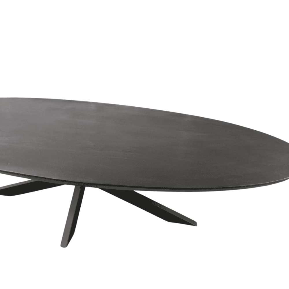 Bankentafel van massief eikenhout, zwart gelakt, modern design, geschikt voor in de eetkamer of woonkamer, handgemaakt meubel bij Mokana Meubelen.