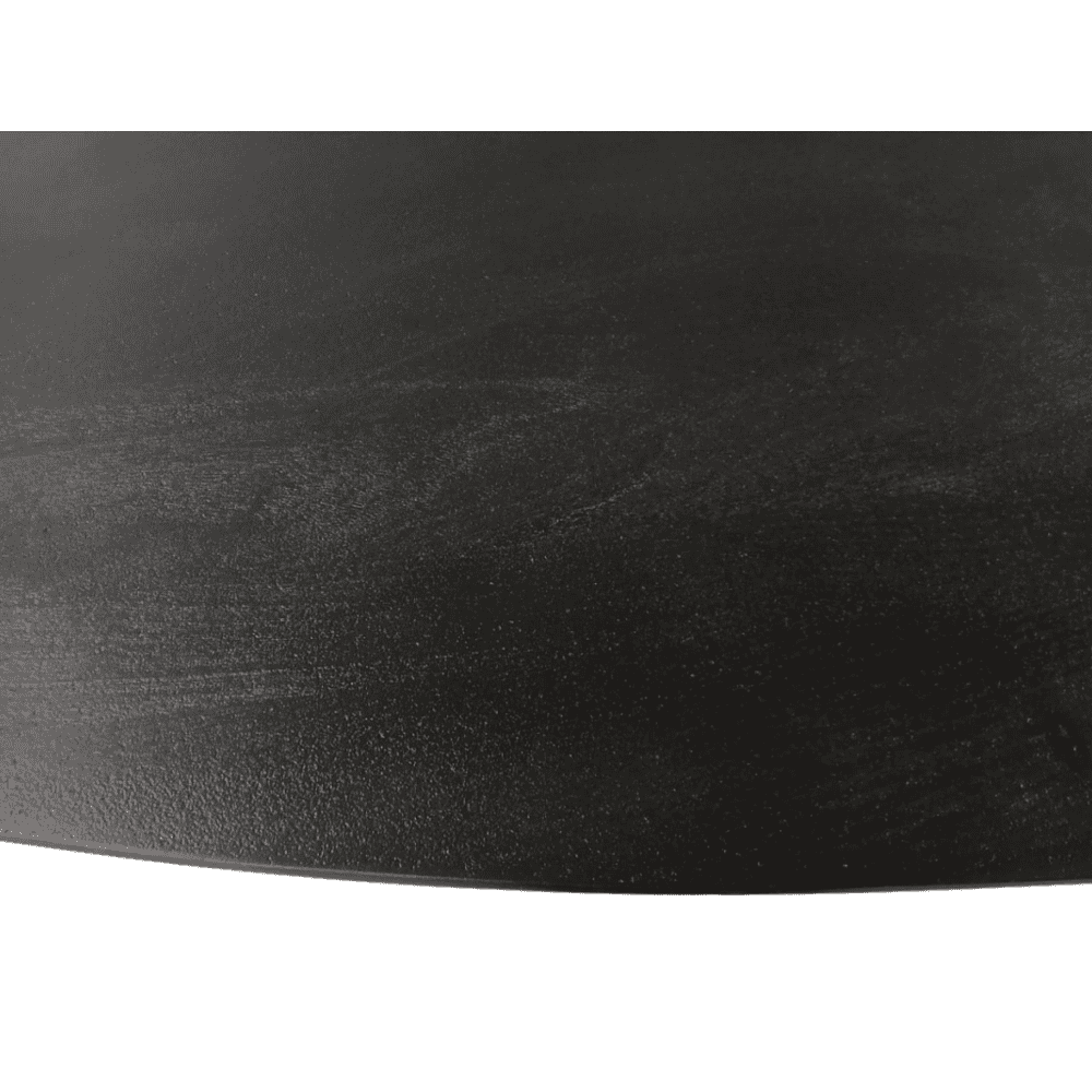 Elegante zwarte massief houten tafelblad met een mooie houtstructuur, perfect voor moderne woonkamers en eetkamers.