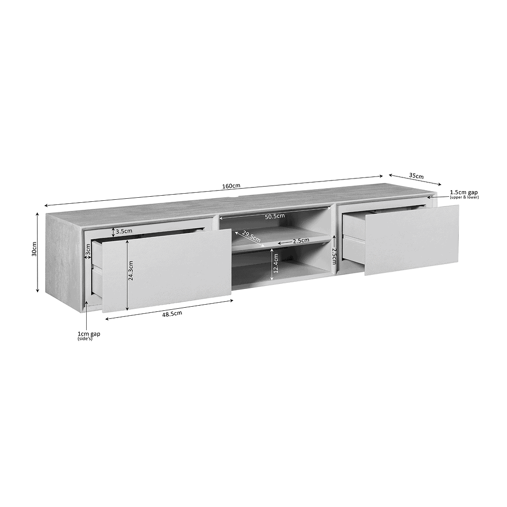 Onderkast met 2 schuifdeuren, maatwerk kasten voor tv-meubels, modern hout design, op maat gemaakte meubelen voor woonkamer, duurzame en stijlvolle mediameubels van Mokana Meubelen.