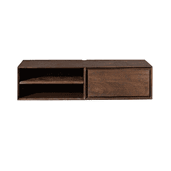 Hoogwaardige houten wandkast voor woonkamer of slaapkamer, met open vakken en schuifdeur, vintage uitstraling, handgemaakt door Mokana Meubelen, perfect voor stijlvolle opbergruimte.