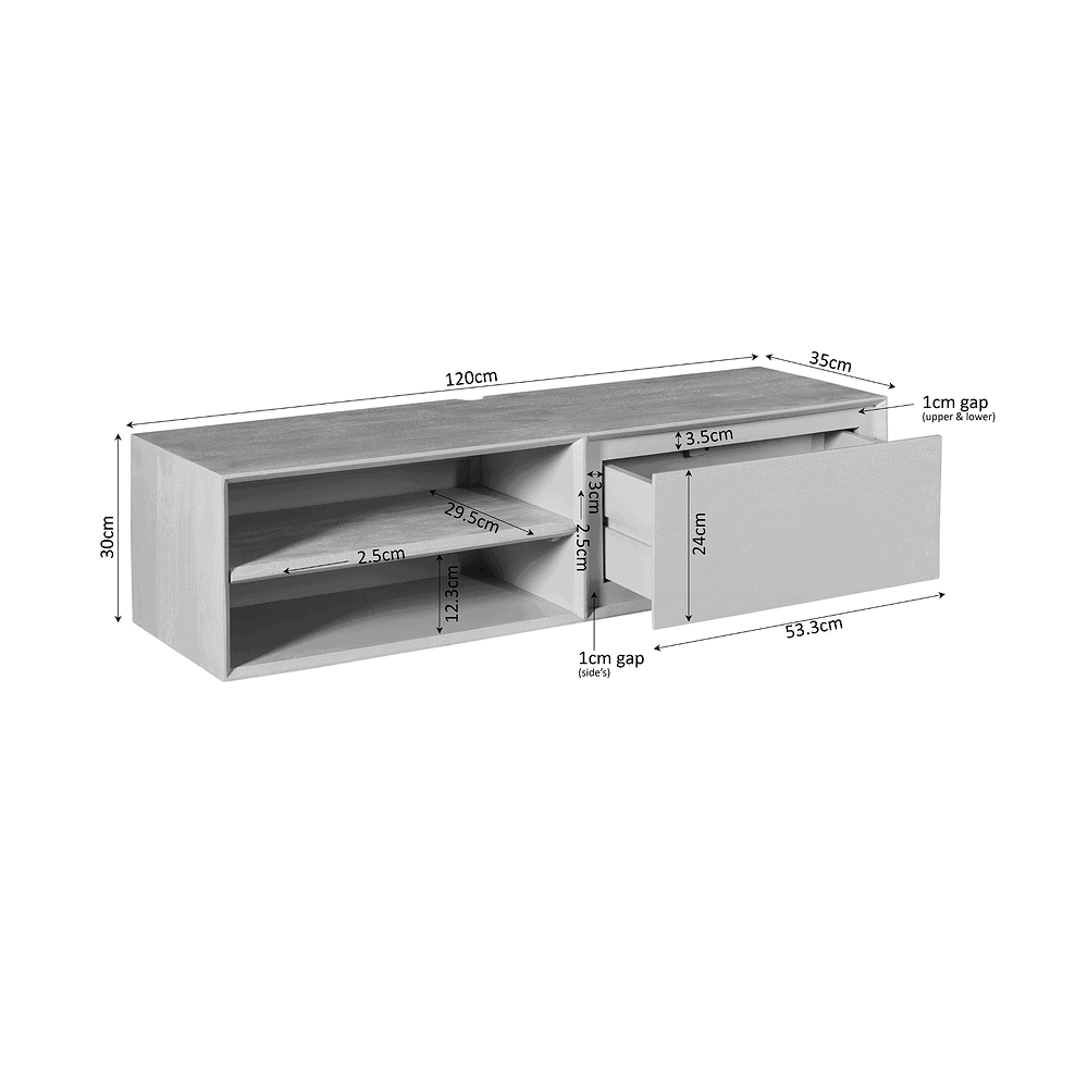 Hoogwaardige landelijke houten dressoir met opbergruimte en design, perfect voor woonkamer en hal, maatvoering en details duidelijk aangegeven voor optimale meubelkeuze.