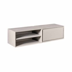Eikenhouten TV-meubel met twee open vakken en een dichte opbergkast, modern en strak design. Perfect voor woonkamer, tv en accessoires, afgewerkt in lichte houttinten.