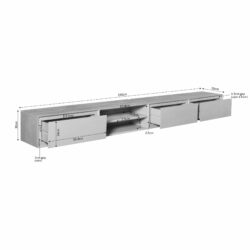 Hoogwaardige houten TV-meubel met opberglades en open vakken, maat 240cm breed, modern design, perfect voor woonkamer, op maat gemaakt door Mokana Meubelen.