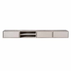 Strakke houten tv-meubel met lade en open opbergruimte, modern design, licht eiken afwerking – perfect voor elke woonstijl.