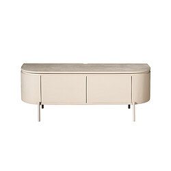 Luxe modern TV-meubel in creme met een warme houtlook top, strak en elegant ontwerp, perfect voor een eigentijdse woonkamer.
