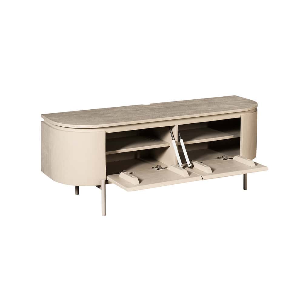 Luxe tv-meubel van Mokana Meubelen met inklapbare tv-houder en ruime opbergruimte, perfect voor moderne woonkamers.