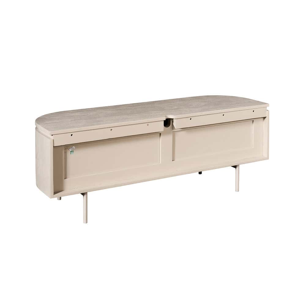Vintage houten bank met opbergruimte in een lichte afwerking, perfect voor woonkamer of collectiebed. Elegant en functioneel meubelstuk van Mokana Meubelen.