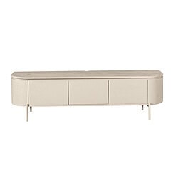 Elegante TV-meubel van licht repen hout, modern en functioneel, perfect voor Scandinavisch interieur, ruime opbergmogelijkheden, hoge kwaliteit houten meubelstuk.