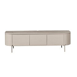 Elegant houten tv-meubel met moderne uitstraling, handgemaakt van hoogwaardig materialen, perfect voor een stijlvolle woonkamer.