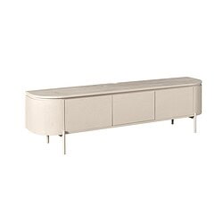 Luxe wit houten tv-meubel met afgeronde hoeken en moderne uitstraling, perfect voor stijlvolle woonkamers en tv-kamers.