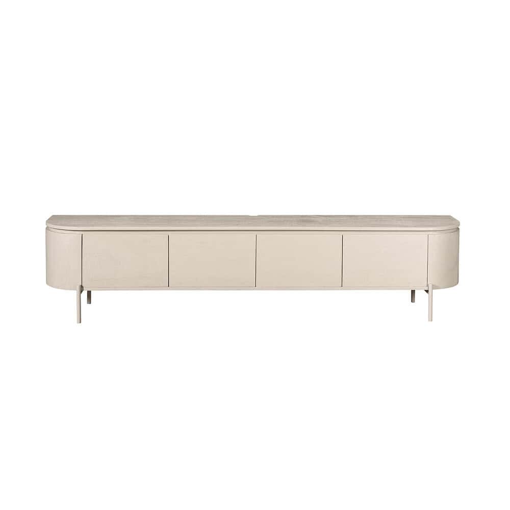 Strak en modern TV-meubel in licht houtmateriaal, perfect voor een stijlvolle woonkamer of tv-kamer. Gemaakt door Mokana meubelen, ontworpen voor functionaliteit en elegantie.