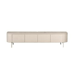 Strakke witte dressoir met houten bovenkant en metalen poten, perfect voor moderne woonkamers en opbergoplossingen van hoogwaardige kwaliteit.