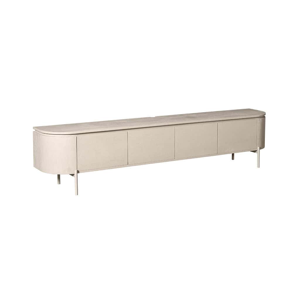Modern houten tv-meubel in licht eikenhout, rustieke uitstraling, ruime opbergruimte metdeur, elegant design, geschikt voor woonkamers, Mokana Meubelen collectie.