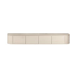 Lange wandkast in wit met strak design en zachte ronde hoeken, ideaal voor woonkamer of slaapkamer.