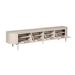 Luxe moderne televisiemeubel van Mokana Meubelen in wit geolied eikenhout met uitschuifbare lade-fronten, ideaal voor strakke en functionele woonkamerinrichting.