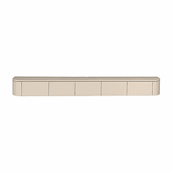 Donkere houten TV-meubel met meerdere schuifdeuren voor moderne woonkamer inrichting.
