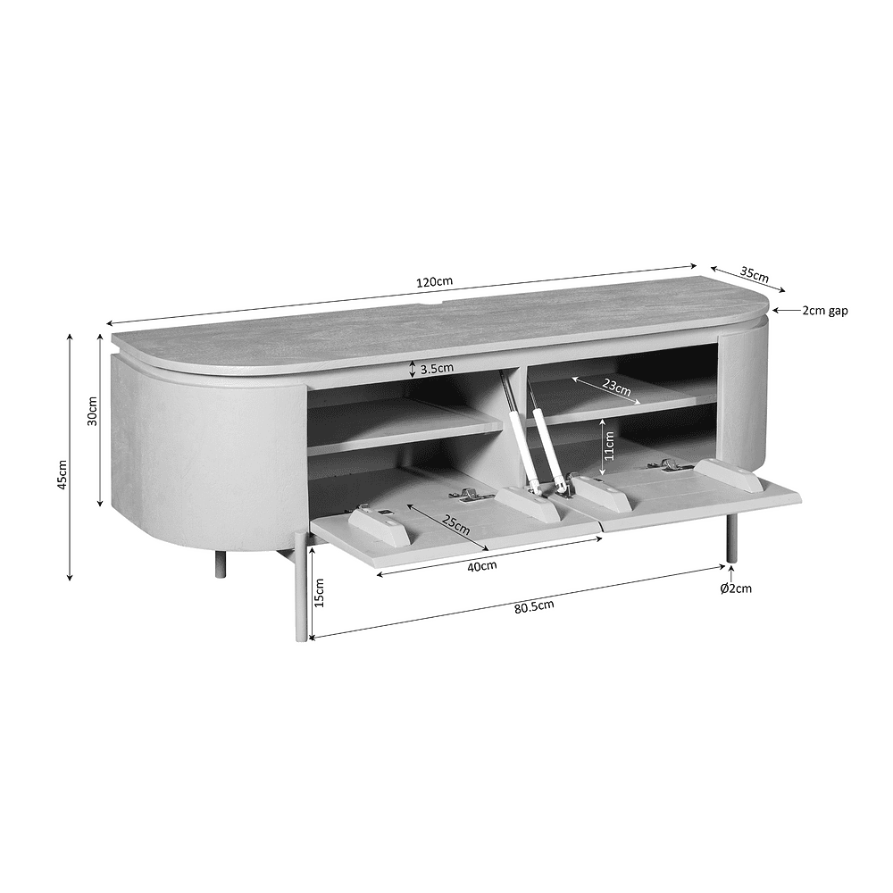 Onderkast met gedetailleerde afmetingen en opbergmogelijkheden, modern design, perfect voor woon- en slaapkamer, vervaardigd uit hoogwaardige materialen, ideaal voor een stijlvolle en praktische inrichting van je huis.