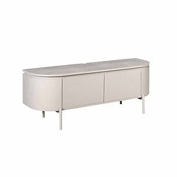 Strakke witte vintage dressoir met afgeronde hoeken en houten poten, perfect voor een modern interieur.
