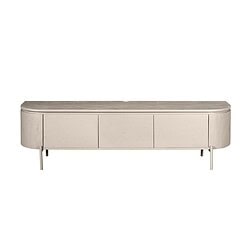 Strakke eiken tv-meubel met wit geverfde fronten en houten poten, modern design perfect voor elke woonkamer.