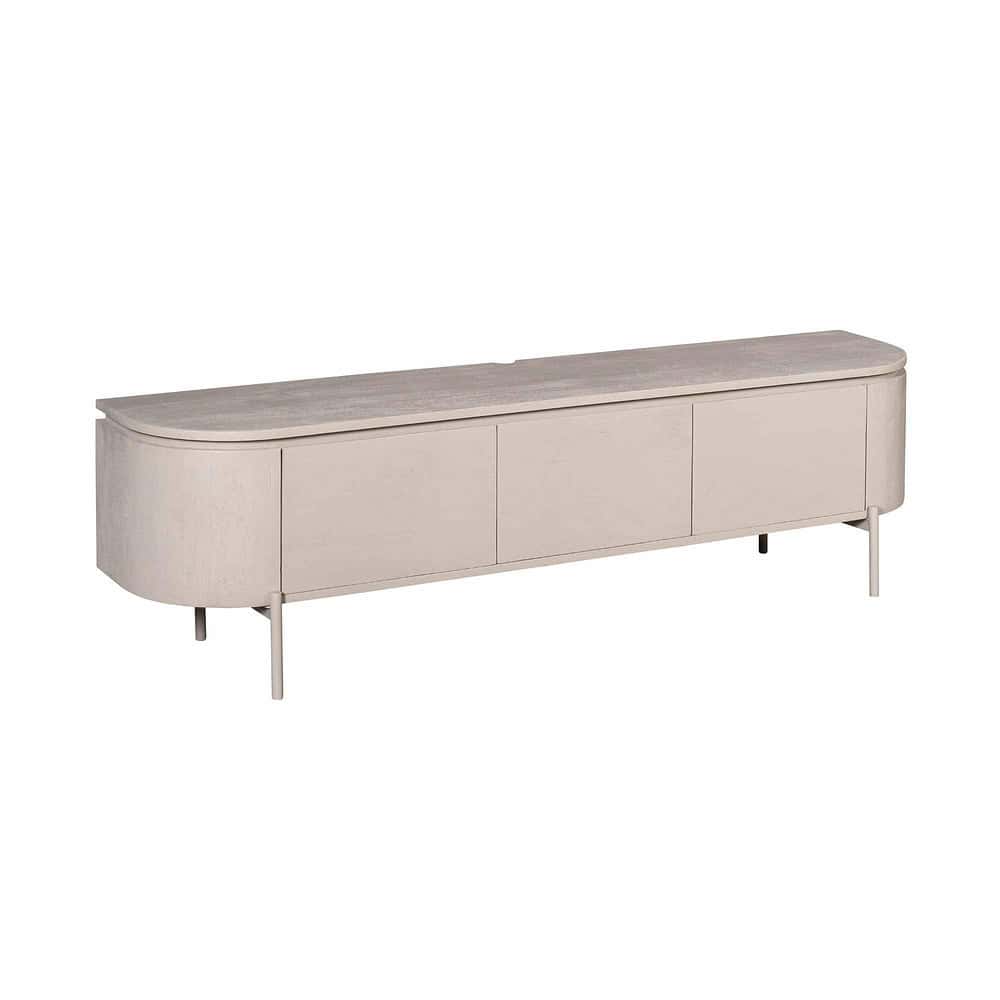 Elegant houten TV meubel met opbergruimte in een lichte, neutrale kleur, perfect voor moderne interieurs. .