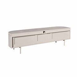 Antieke witte houten tv-meubel met opbergladen en houten poten, perfect voor een stijlvolle woonkamer.
