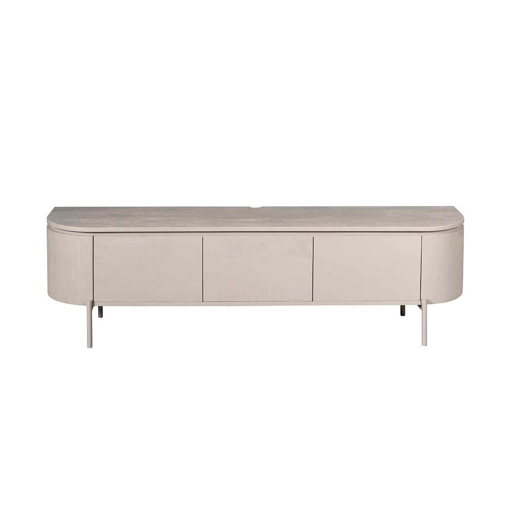Elegante tv-meubel in licht eikenhout met een strak design en ruime opberglades, perfect voor een moderne woonkamer.