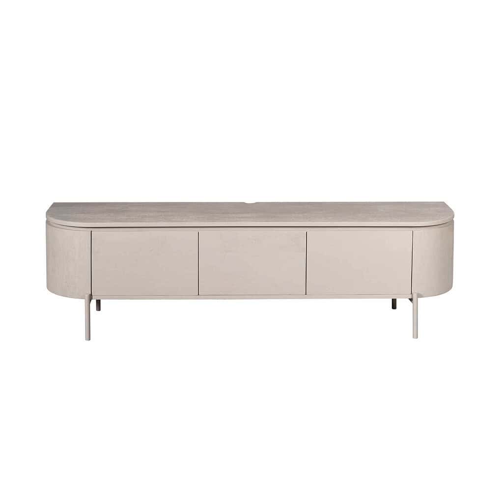 Elegante tv-meubel in licht eikenhout met een strak design en ruime opberglades, perfect voor een moderne woonkamer.