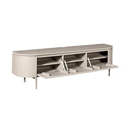 Stijlvolle tv-meubel van licht eikenhout met meerdere opbergvakken en uitschuifbare delen voor optimale functionaliteit. Perfect voor een moderne woonkamer.